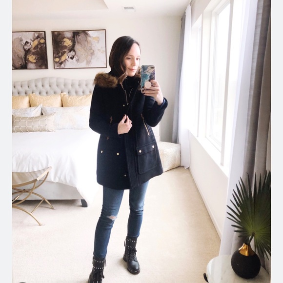 J. Crew Chateau Parka in Italian Stadium Wool Coat, Black, size 00 - Picture 2 of 10